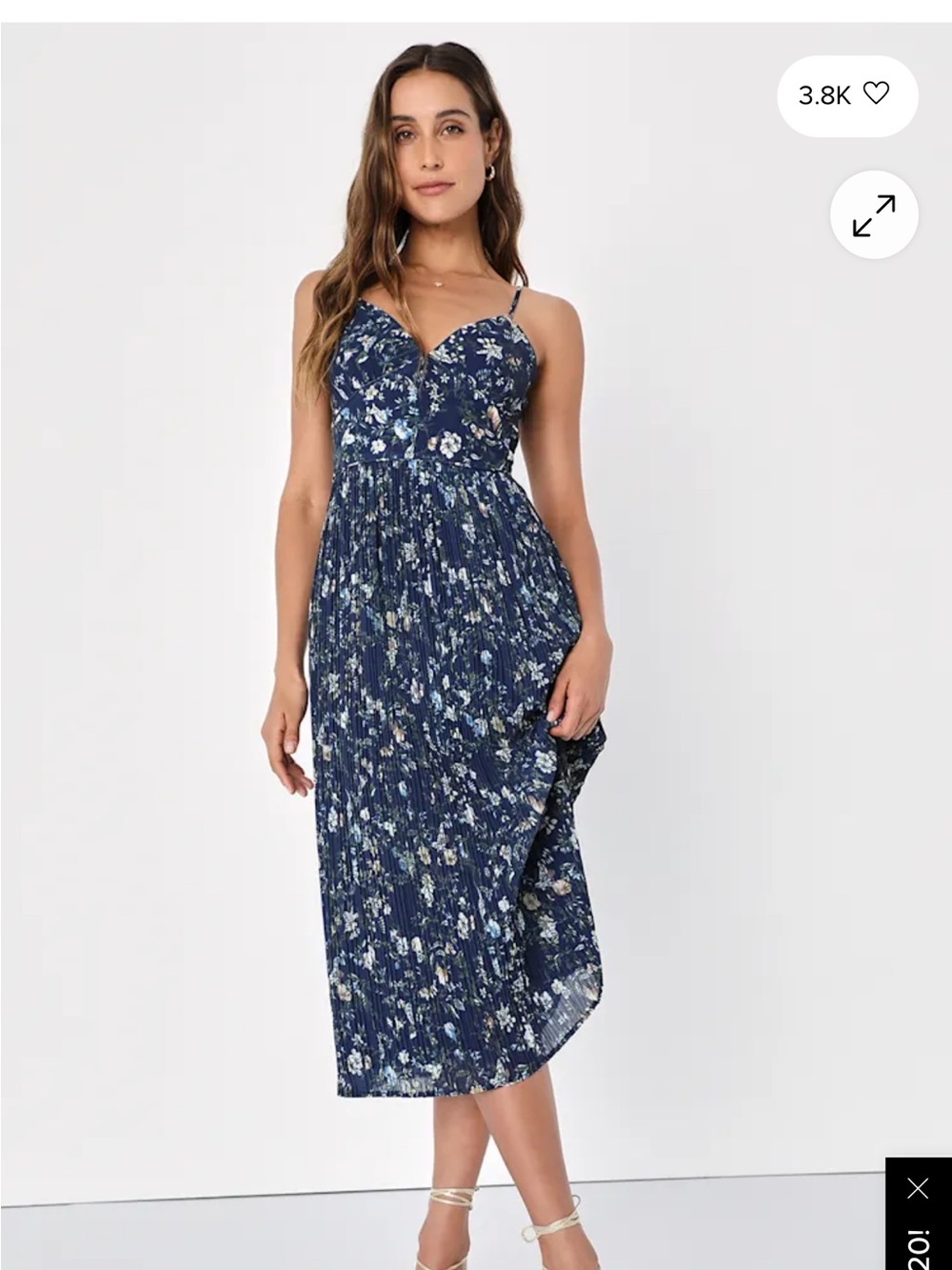 Lulu's Navy Floral Spaghetti-Strap Midi Dress